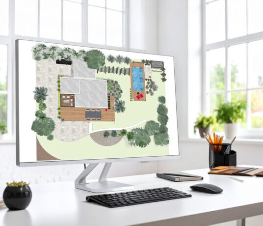 Plan de jardin sur écran d'ordinateur moderne