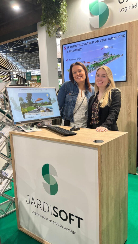 Stand Jardisoft avec deux personnes souriantes